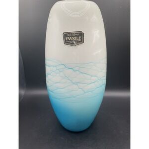 Vtg 1990s Dale Tiffany FAVRILE Genuine Hand Blown Art Glass Vase Blue 10"